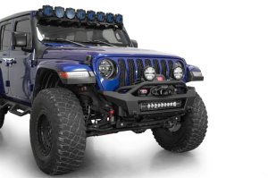 Jeep Gladiator JT Front Bumper - Addictive Desert Designs - Phantom Series, Stubby Winch, Satin Black Aluminum Accent Panels - Hammer Black - `18-`24